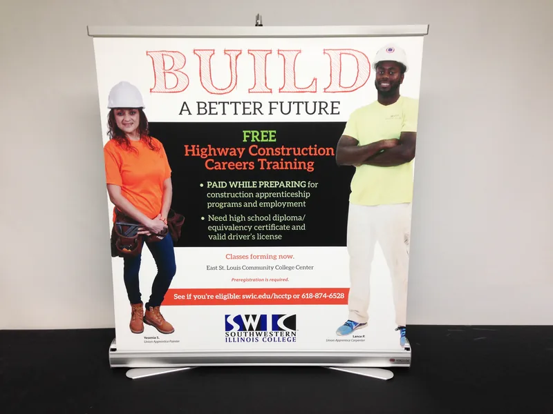 Tabletop retractable banner stand for a business display